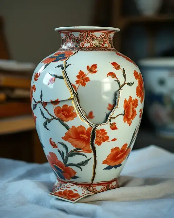 修復前の伊万里焼花生